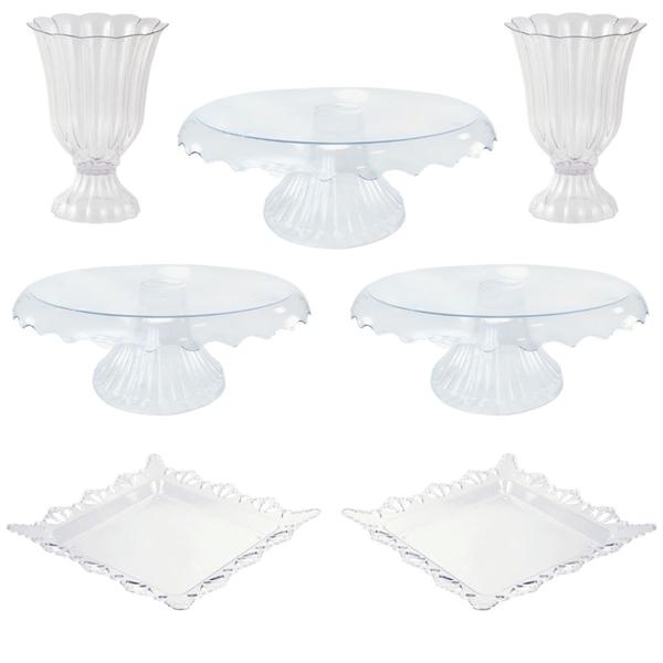 Imagem de Kit Decoração De Mesa Boleira Slim Vaso Decorativo Flores Bandeja Quadrada Luxo