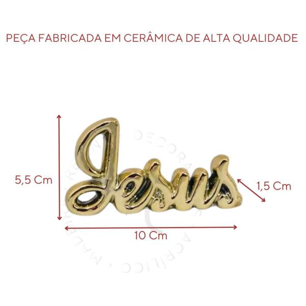 Imagem de Kit Decoração Palavras Amor e Jesus Cerâmica Brilhante Dourada