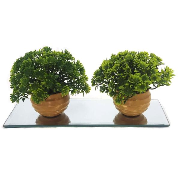 Imagem de Kit decoração plantas artificiais decorativas com base em espelho vaso vasinho falsa flor  conjunto plantartPrem2x