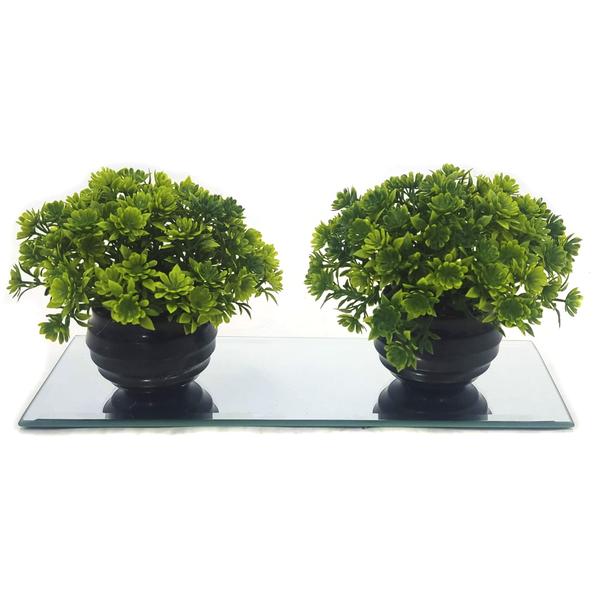 Imagem de Kit decoração plantas artificiais decorativas com base em espelho vaso vasinho falsa flor  conjunto plantartPrem2x