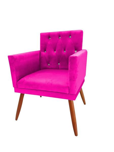 Imagem de Kit Decorativo 2 Poltronas Nina Retro Botão Cristal Pés Palito Suede Rosa Pink Dimazza Móveis