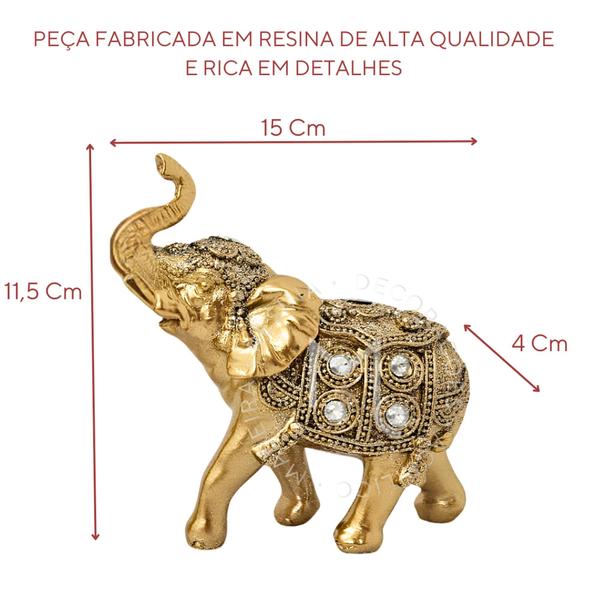 Imagem de Kit Decorativo de Mesa Sala Luxo - 11Cm - Elefante Indiano Dourado - Decoração em Resina