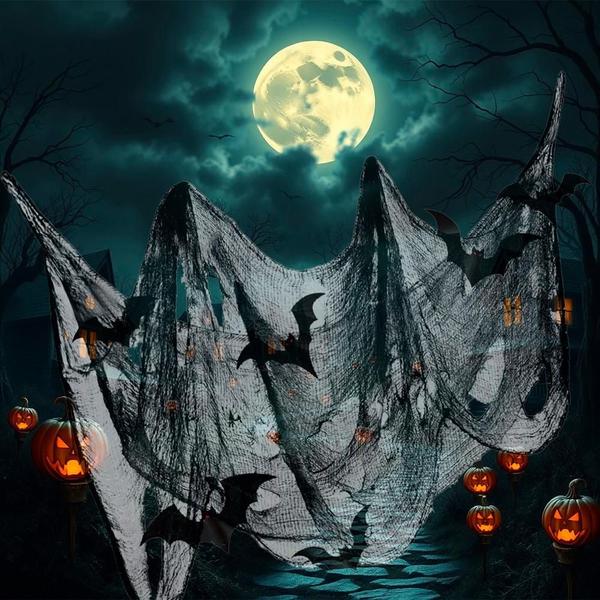 Imagem de Kit Decorativo Halloween com Teia Preta e 9 Morcegos