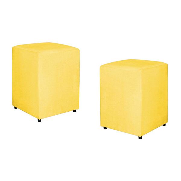 Imagem de Kit Decorativo Puff Quadrado Para Sala Veludo Amarelo - Vallisa Decor