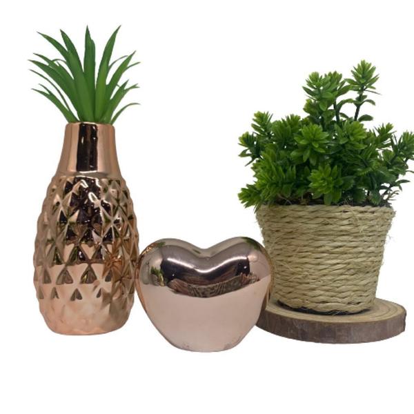 Kit decorativo vaso de corda, coração rose gold e vaso 3d - Dünne It Imagem de Kit decorativo vaso de corda, coração rose gold e vaso 3d