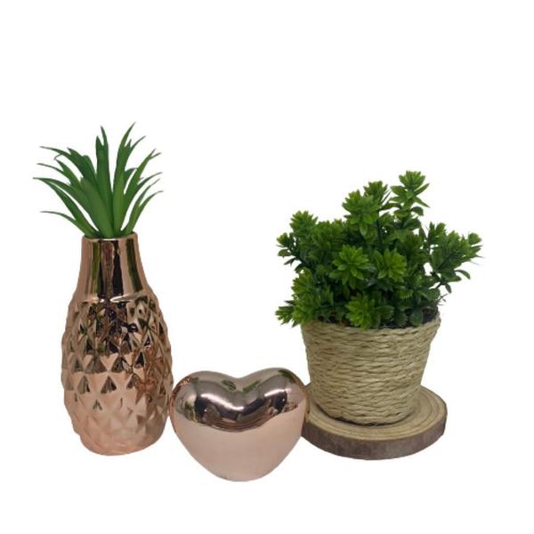 Kit decorativo vaso de corda, coração rose gold e vaso 3d - Dünne It Imagem de Kit decorativo vaso de corda, coração rose gold e vaso 3d