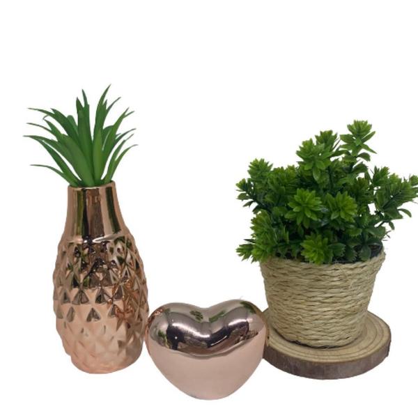 Kit decorativo vaso de corda, coração rose gold e vaso 3d - Dünne It Imagem de Kit decorativo vaso de corda, coração rose gold e vaso 3d