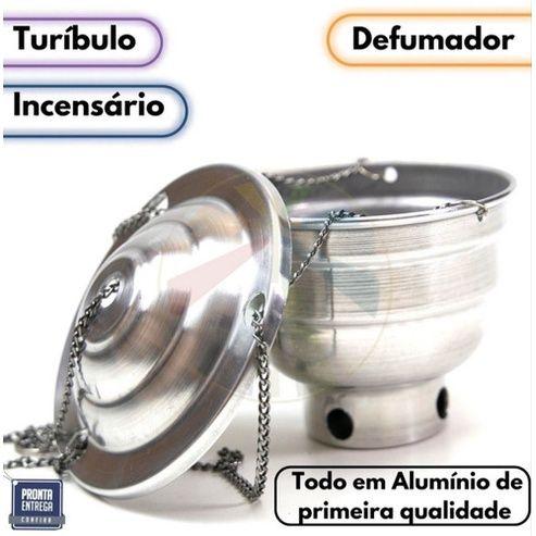 Imagem de KIT DEFUMAÇÃO TURIBULO, DEFUMADOR EM ALUMÍNIO + Mirra Incenso 100 gramas em Resina ideal para Defumação e Meditaçã