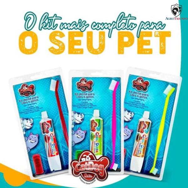 Imagem de Kit Dental Cães Gatos Escova Dedeira Pasta Neutro - Catdog - Cat Dog