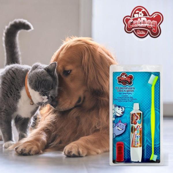 Imagem de KIT DENTAL PET ESCOVA DUPLA + DEDEIRA + CREME CHOCOLATE 90g - CatDog & Cia