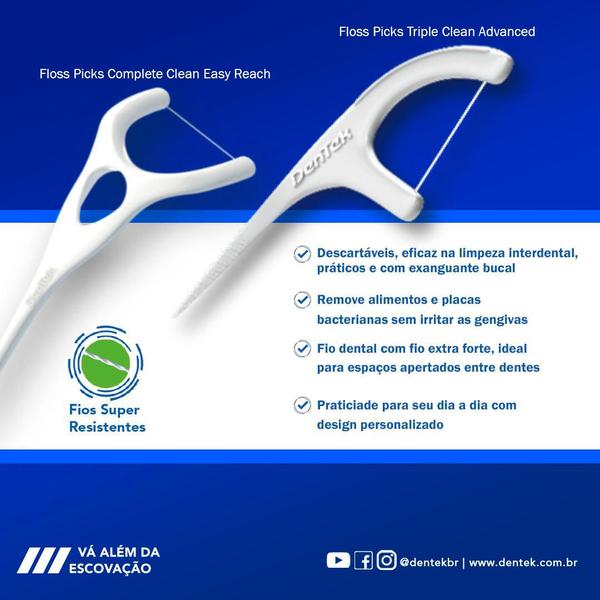 Imagem de Kit Dentek Escova e Limpador de Língua Orabrush + Fio Dental Floss Picks Clean Easy Reach c/ 75 un