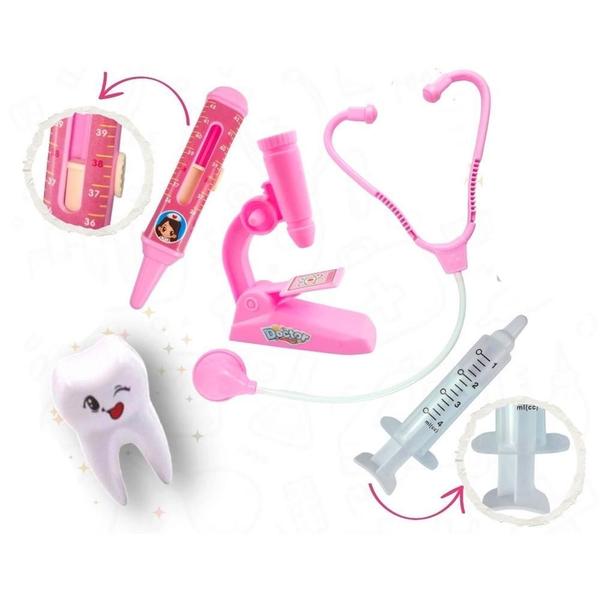 Imagem de Kit Dentista Brinquedo Meninas Rosa - 6 Peças