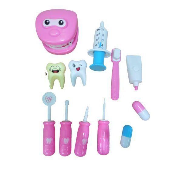 Imagem de Kit Dentista Infantil Rosa Brinquedo Odontologia 12 Peças