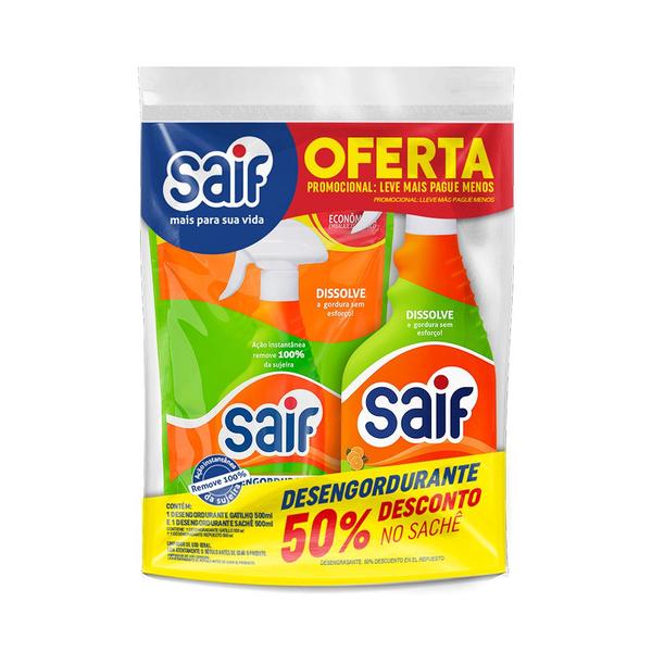 Imagem de Kit desengordurante gatilho 500ml + sachê 500ml saif