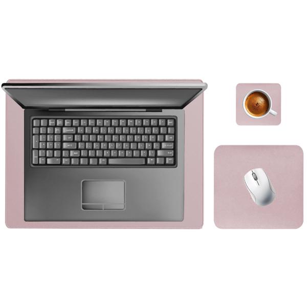 Imagem de Kit Desk Pad 43x30cm Tapete De Mouse 20x20cm + Protetor Porta Copos e Spray Flanela