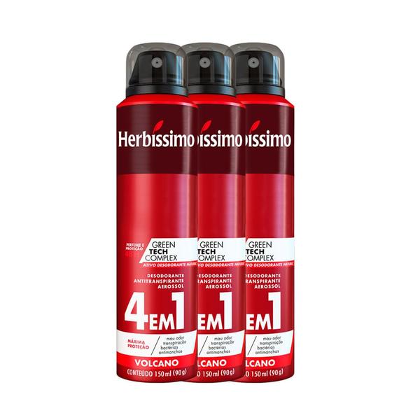 Imagem de Kit Desodorante Aerosol Antitranspirante Herbíssimo Volcano 150Ml com 3 Unidades