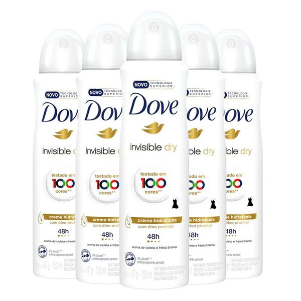 Imagem de Kit Desodorante Aerosol Dove Invisible Dry 150ml - 5 unidades