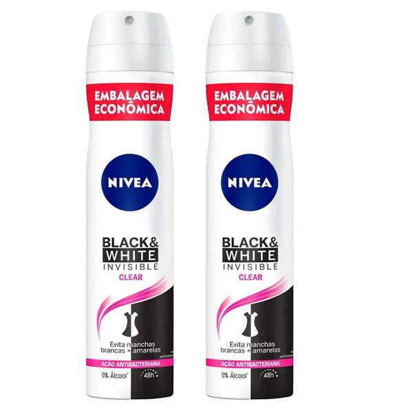 Imagem de Kit Desodorante Aerosol Nívea Black & White Feminino 200ml - 2 unidades