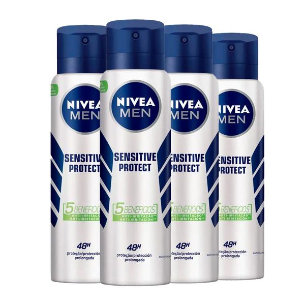 Imagem de Kit Desodorante Aerosol Nivea Sensitive Protect For Men 150ml - 4 unidades