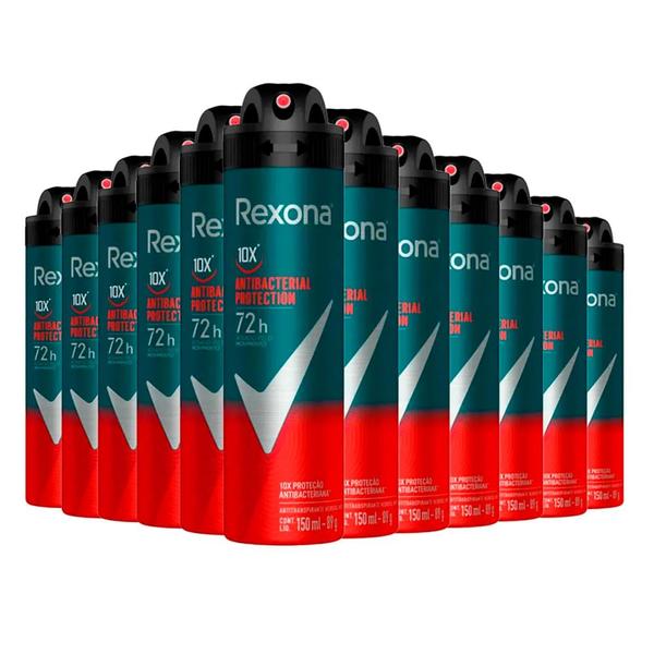 Imagem de Kit Desodorante Aerosol Rexona Men Antibacterial 150ml 12 Unidades