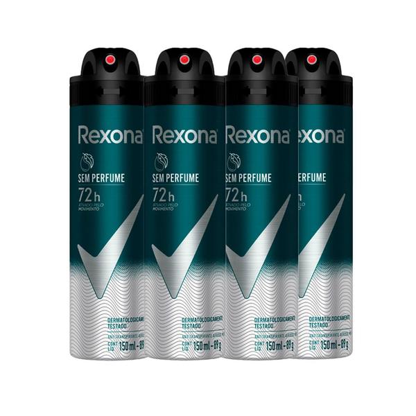 Imagem de Kit Desodorante Aerosol Rexona Men Sem Perfume 150ml - 4 Unidades