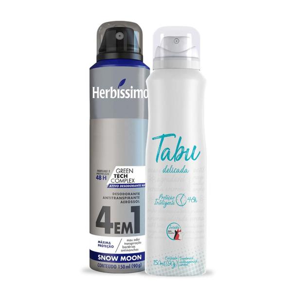 Imagem de Kit Desodorante Aerossol Antitranspirante Herbíssimo Snow Moon e Tabu Delicada 150Ml