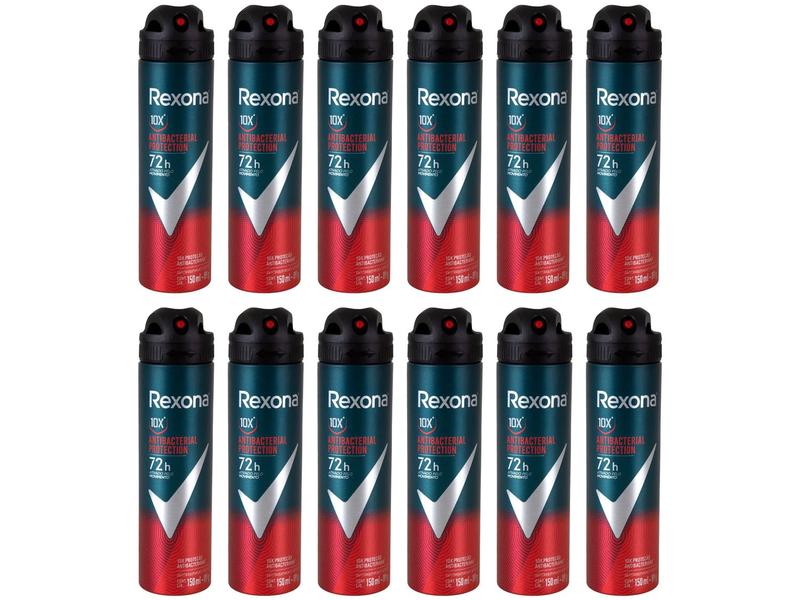 Kit Desodorante Aerossol Antitranspirante Rexona - Antibacterial Masculino 150ml 12 Unida... Kit Desodorante Aerossol Antitranspirante Rexona - Antibacterial Masculino 150ml 12 Unida...