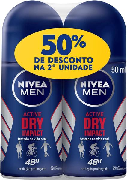 Imagem de Kit Desodorante Antitranspirante Roll-On Nivea Men Dry Impact 48h 50ml 2 unidades