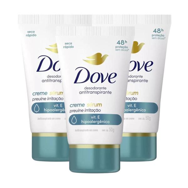 Imagem de Kit Desodorante Dove Creme Antitranspirante Sérum Previne Irritação Com 3 50g