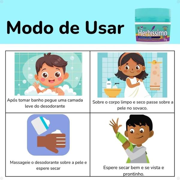 Imagem de Kit Desodorante Em Creme Herbíssimo Kids Prebiótico 55g - 9 Unidades