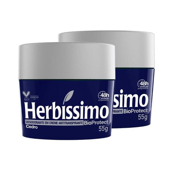 Imagem de Kit Desodorante Herbíssimo Creme Antitranspirante Bioprotect Cedro 55G - 2 unidades