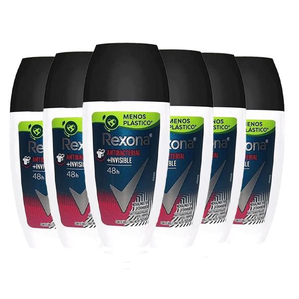 Imagem de Kit Desodorante Roll On Rexona Men Antibacterial Invisible 50ml - 6 Unidades