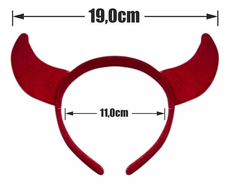 Imagem de Kit Diabinha Tiara + Par De Algemas Chifre c/ Gravata Capetinha Fantasia Carnaval