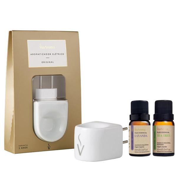 Imagem de Kit Difusor Elétrico Via Aroma e 2 Óleo Essencial de Lavanda e Tea Tree