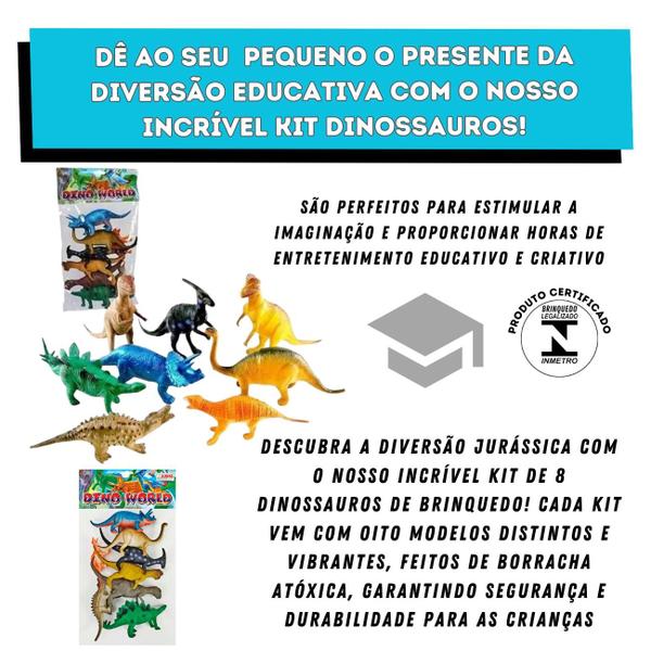 Imagem de Kit Dinossauro com 8 Animais Emborrachados Jurassic de Borracha - Brinquedo Banho Piscina Praia bebe