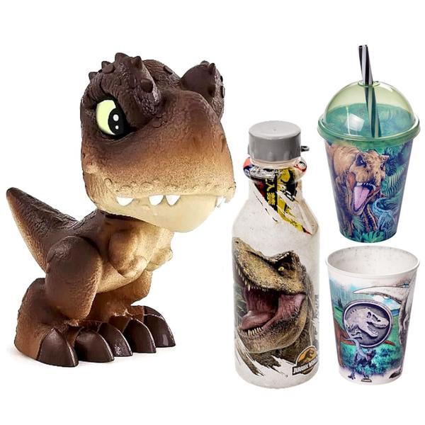 Imagem de Kit Dinossauro T-Rex Marrom Infantil Dinos Baby Pupee com Copos e Garrafinha