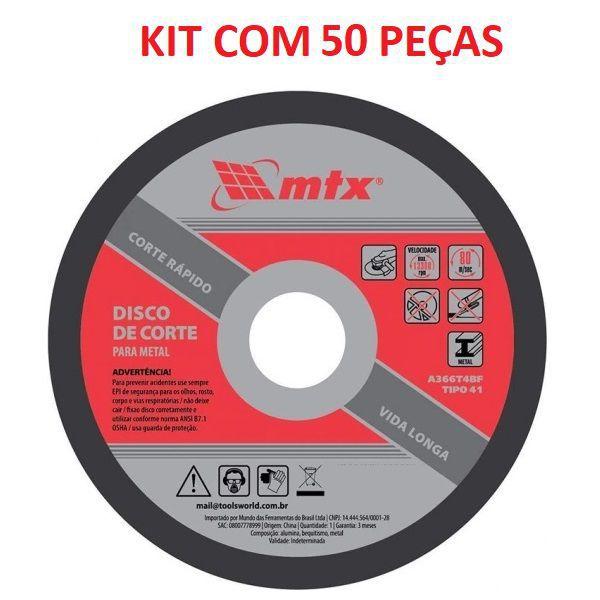 Imagem de Kit Disco Corte Fino Aço 4.1/2 115mm x 1,0mm MTX 50 Peças