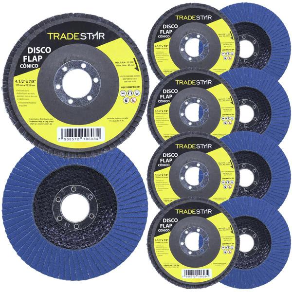 Kit Disco De Lixa Flap 4.1/2 Grão 80 Para Lixadeira 10 Un - Tradestar Imagem de Kit Disco De Lixa Flap 4.1/2 Grão 80 Para Lixadeira 10 Un