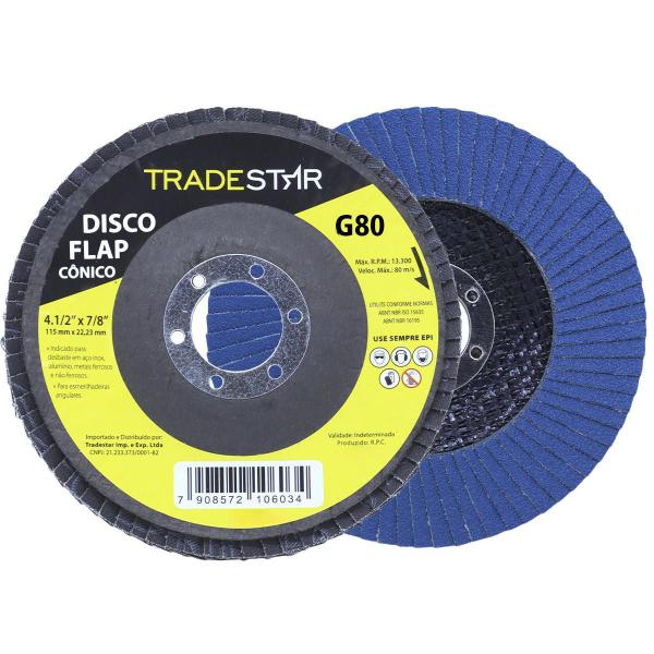 Kit Disco De Lixa Flap 4.1/2 Grão 80 Para Lixadeira 10 Un - Tradestar Imagem de Kit Disco De Lixa Flap 4.1/2 Grão 80 Para Lixadeira 10 Un