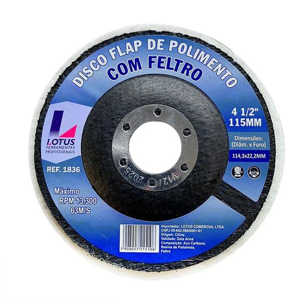 Imagem de Kit Disco Flap 4.1/2 Feltro Polimento 1836 5 Unidades - LOTUS 