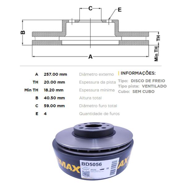 Imagem de Kit Disco Freio BD5056 Diant. Marea, Idea, Palio - Cód.4418