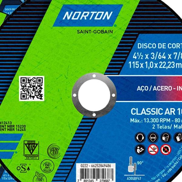 Imagem de Kit Discos de Corte Fino para Inox 25 Unidades Classic NORTON