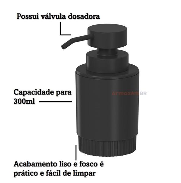 Imagem de Kit Dispenser Porta Sabonete Líquido Suporte Escova Creme Dental Bandeja Pia Banheiro Preto Dórica - KTE 130 Ou