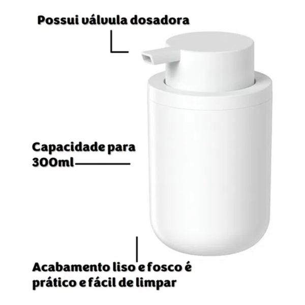 Kit Dispenser Porta Sabonete Líquido Suporte Escova Creme Dental Bandeja Pia Branco Bold - KTE 129 Ou Imagem de Kit Dispenser Porta Sabonete Líquido Suporte Escova Creme Dental Bandeja Pia Branco Bold - KTE 129 Ou