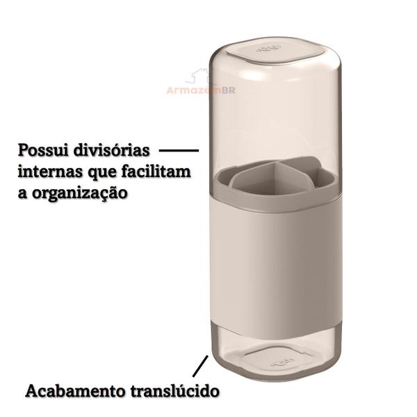 Imagem de Kit Dispenser Porta Sabonete Líquido Suporte Escova Dente Creme Dental Banheiro Bege Dual - CDB 900 Ou