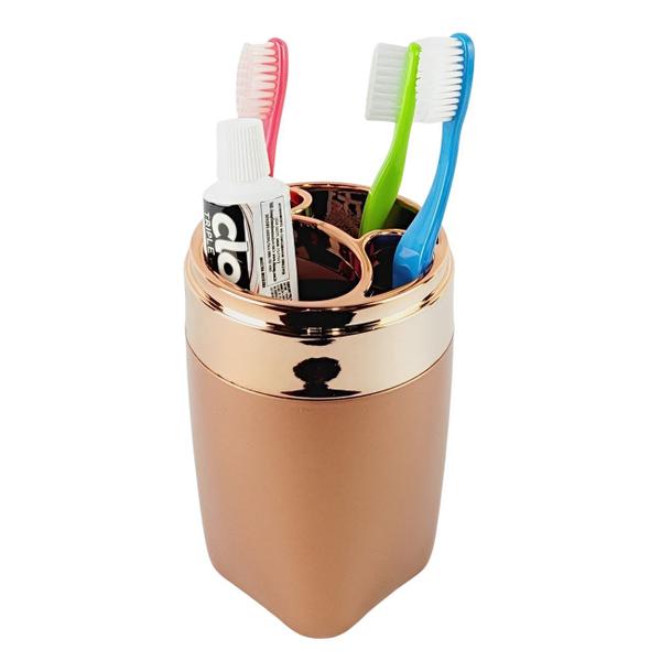 Imagem de Kit Dispenser Porta Sabonete Líquido Suporte Escova Dente Creme Dental Banheiro Rose Gold - Future