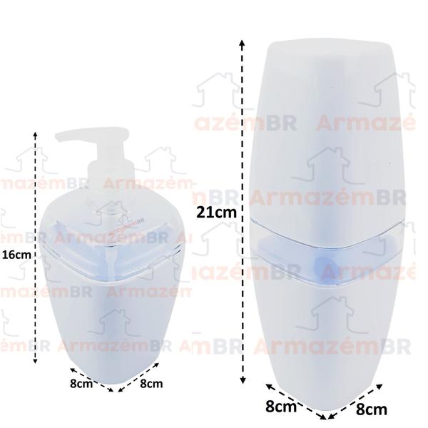 Imagem de Kit Dispenser Sabonete Líquido 400ml + Suporte Porta Escova Dente Creme Dental Lavabo Banheiro Branco - AMZ