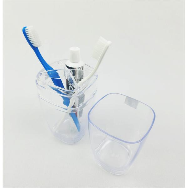 Imagem de Kit Dispenser Sabonete Líquido 400ml + Suporte Porta Escova Dente Creme Dental Lavabo Banheiro Transparente - AMZ