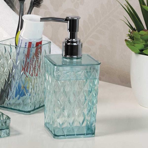 Imagem de Kit dispenser sabonete líquido porta algodão copo luxo acrílico azul bandeja decorativa pia banheiro