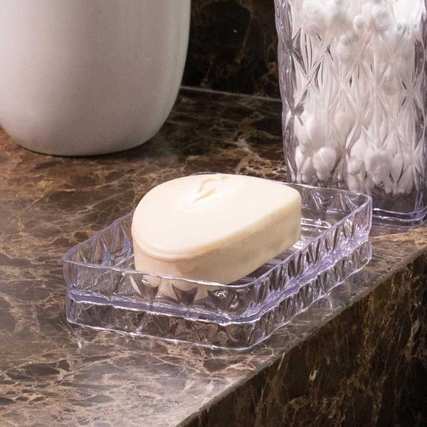 Imagem de Kit dispenser sabonete porta cotonete saboneteira sabão em barra copo luxo cristal para pia banheiro